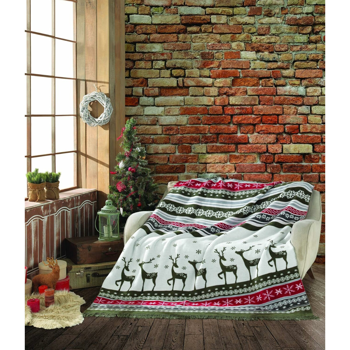 Sei Design Weihnachts Kuscheldecke 150x200 – Zweiseitige Fleece Decke mit Weihnachtlichen Wintermotiven