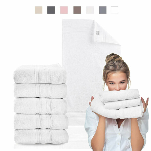 5´er Pack Handtücher 50x100 | Luxus Frottee AQUA FIBRO | 100% Baumwolle Weiß