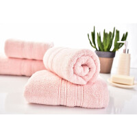 Handtuch Set 100% Baumwolle | 4 St&uuml;ck 50x100 + 2 St&uuml;ck 70x140 | Luxus Frottee AQUA FIBRO Pastel-Rosa