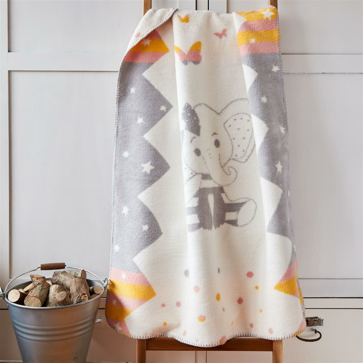 Sei Design Babydecke Kuscheldecke 90 x120 Baumwollmischung, niedliches Babydesign Elefant