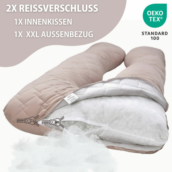 Ergonomic Body Pillow (Set of 2) - pregnancy pillow 40x140 cm - body pillow  soft padded cover in white support cushion Side sleeping pillow Oeko-Tex 