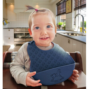 Baby Silikon Lätzchen mit Auffangschale Dark Denim