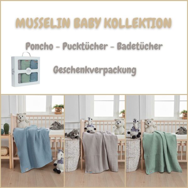 LifeTree Baby Pucktuch Set - Baumwolle-Bambus Musselin Decke 120x120cm Mit Hut & Geburtskarte