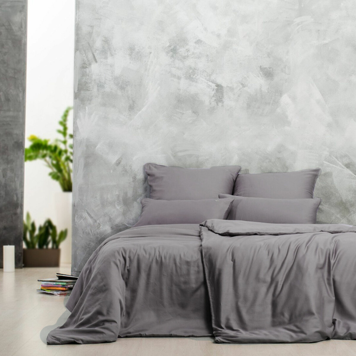 Sei Design Sei Design Bettset 200x200 + 2 Stk. 80x80 aus 100% Mako Satin Baumwolle Lilac-Grey