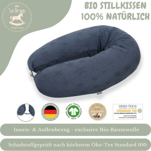 Bio Stillkissen 190x30 cm - 100% Kapok Füllung - Bezug 100% Bio Baumwolle - GOTs und Öko-Tex zertifiziert gestrickt Denim