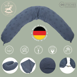 Bio Stillkissen 190x30 cm - 100% Kapok Füllung - Bezug 100% Bio Baumwolle - GOTs und Öko-Tex zertifiziert gestrickt Denim