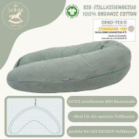 Bio-Stillkissen 190x30 cm - 100% Kapok Füllung - Bezug 100% Bio Baumwolle - GOTs und Öko-Tex zertifiziert gestrickt Mint