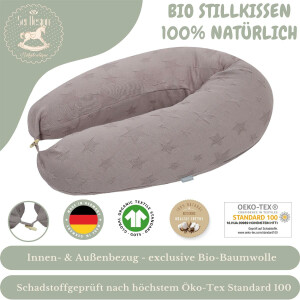 Bio-Stillkissen 190x30 cm - 100% Kapok Füllung - Bezug 100% Bio Baumwolle - GOTs und Öko-Tex zertifiziert gestrickt Pale Mauve