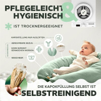 Naturstillkissen 190x30 cm - 100% Kapok Füllung - Bezug 100% Bio Baumwolle - GOTs und Öko-Tex zertifiziert Musselin Dark Mint