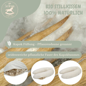 Naturstillkissen 190x30 cm - 100% Kapok F&uuml;llung - Bezug 100% Bio Baumwolle - GOTs und &Ouml;ko-Tex zertifiziert Musselin Taupe
