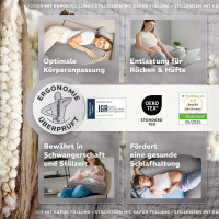 Naturstillkissen 190x30 cm - 100% Kapok Füllung - Bezug 100% Bio Baumwolle - GOTs und Öko-Tex zertifiziert Musselin Taupe