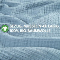 Stillkissen 190x30 XXL | Füllung Faserbällchen | Bezug 100% BIO-Baumwolle | Musselin denim
