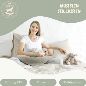 Stillkissen Teddypl&uuml;sch mit Musselin EPS-Mikroperlen Teddy Pl&uuml;sch - Musselin Natur