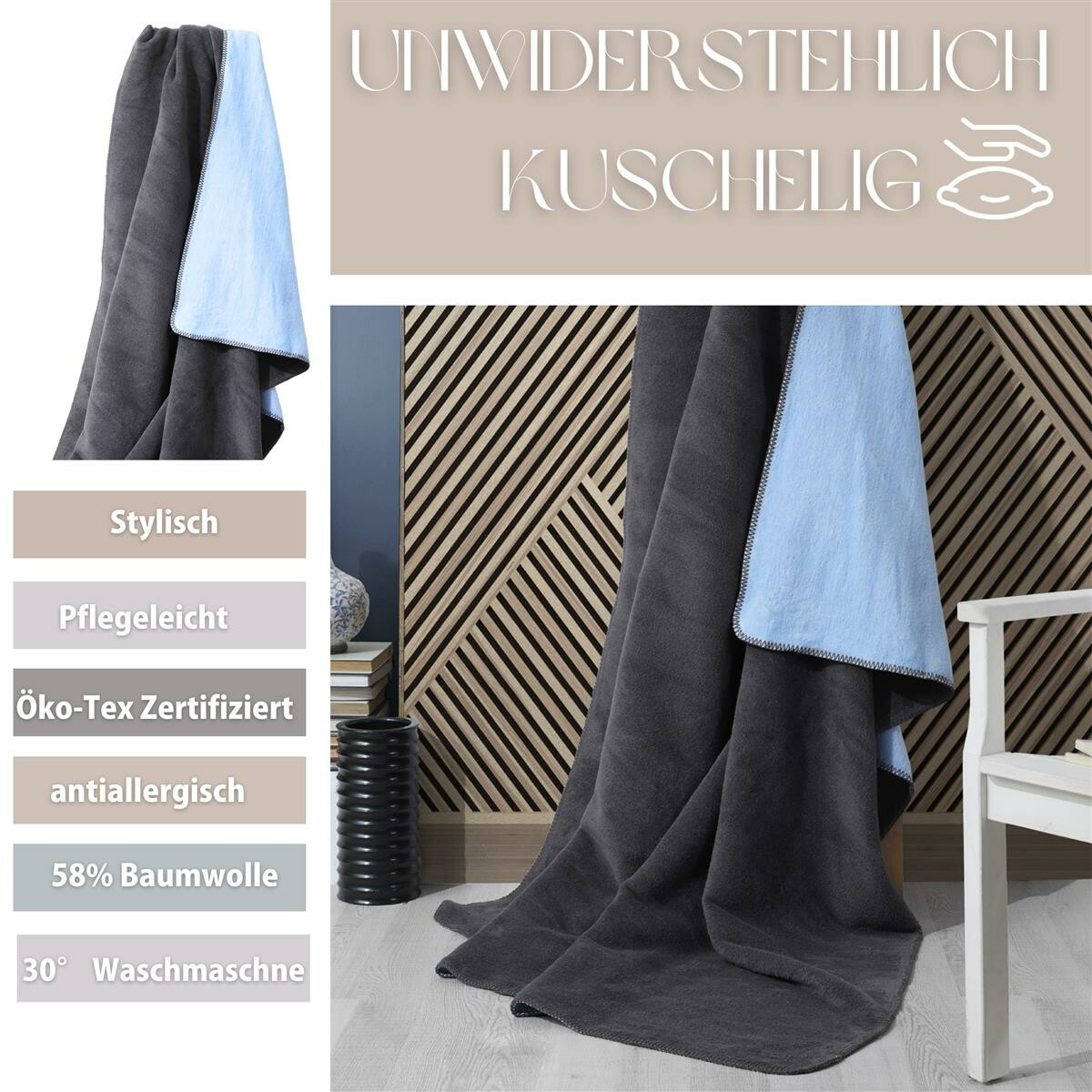Kuscheldecke Kassandra 150x200 | 58% Baumwolle 450 gr...