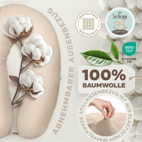 Stillkissen 190x30 XXL | Füllung Faserbällchen | Bezug 100% Baumwolle | Biene