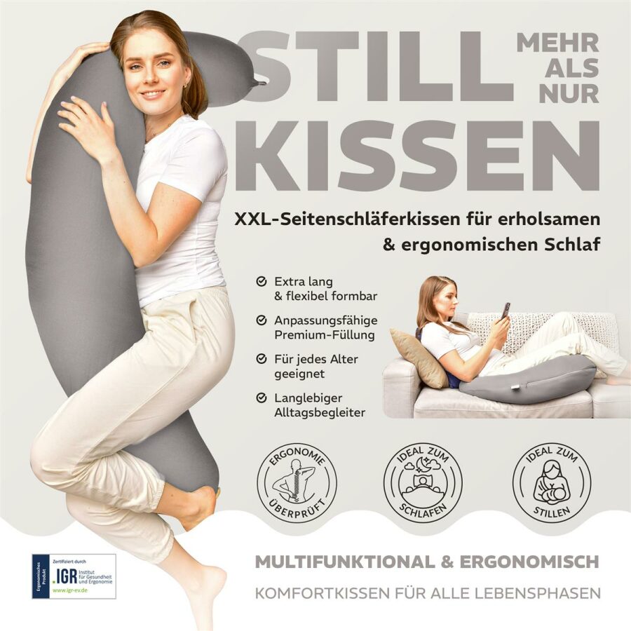 Nursing Pillow 190×30 cm – ergonomic, quiet &amp