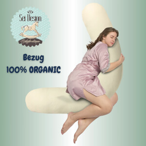 Nursing pillow cover 190x30 100% cotton Wooden button Muslin NATURAL