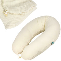 Nursing pillow cover 190x30 100% cotton Wooden button Muslin NATURAL