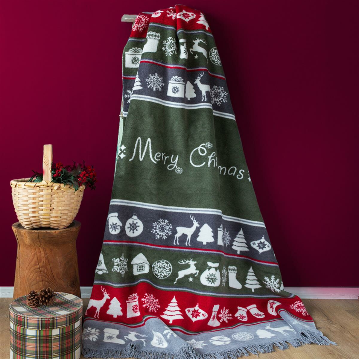 Sei Design Weihnachts Kuscheldecke 150x200 – Zweiseitige Fleece Decke mit Weihnachtlichen Wintermotiven