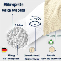 Stillkissen 190x30 XXL | Füllung EPS Mikroperlen | Bezug 100% BIO-Baumwolle | Musselin Natur