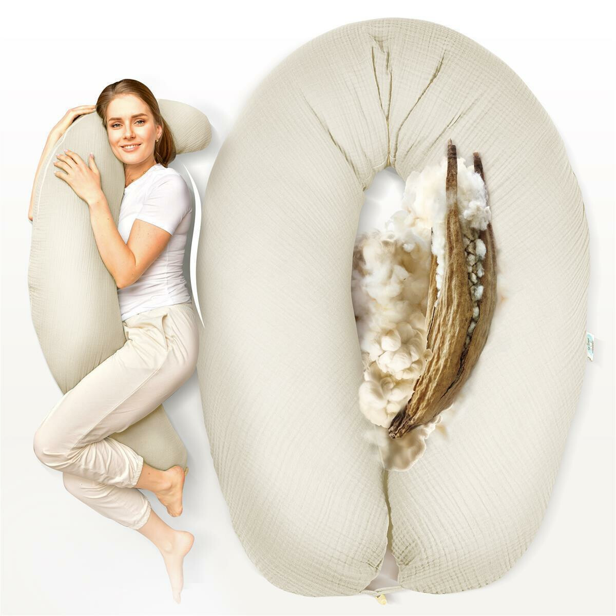 Nursing Pillow 190x30 cm – Kapok Filling & Organic