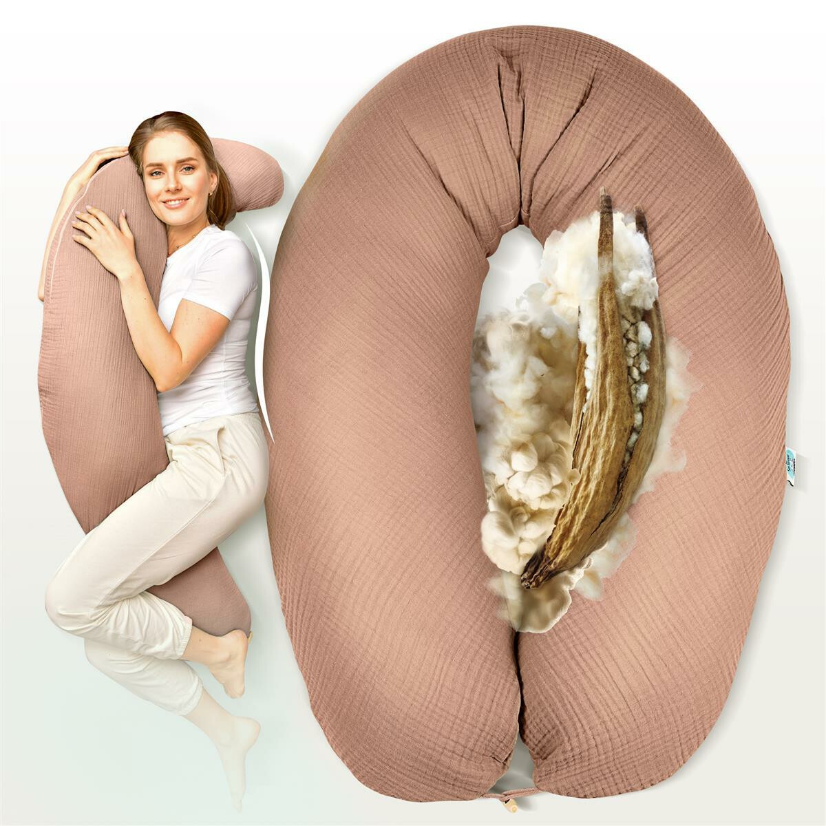 Natur Stillkissen XXL 190x30 cm mit Kapok Füllung Seite