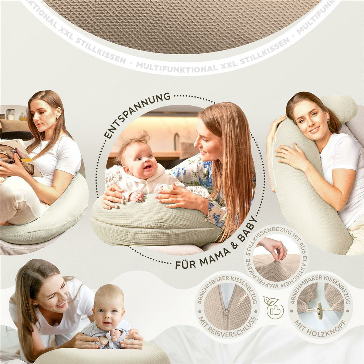 XXL Nursing Pillow 190x30, Cover made of Jersey + Waffle...