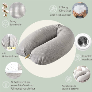 Nursing Pillow Gray-White Dots 190x30 cm