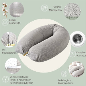 Nursing Pillow 190x30 EPS Micro Beads Gray-White Dots